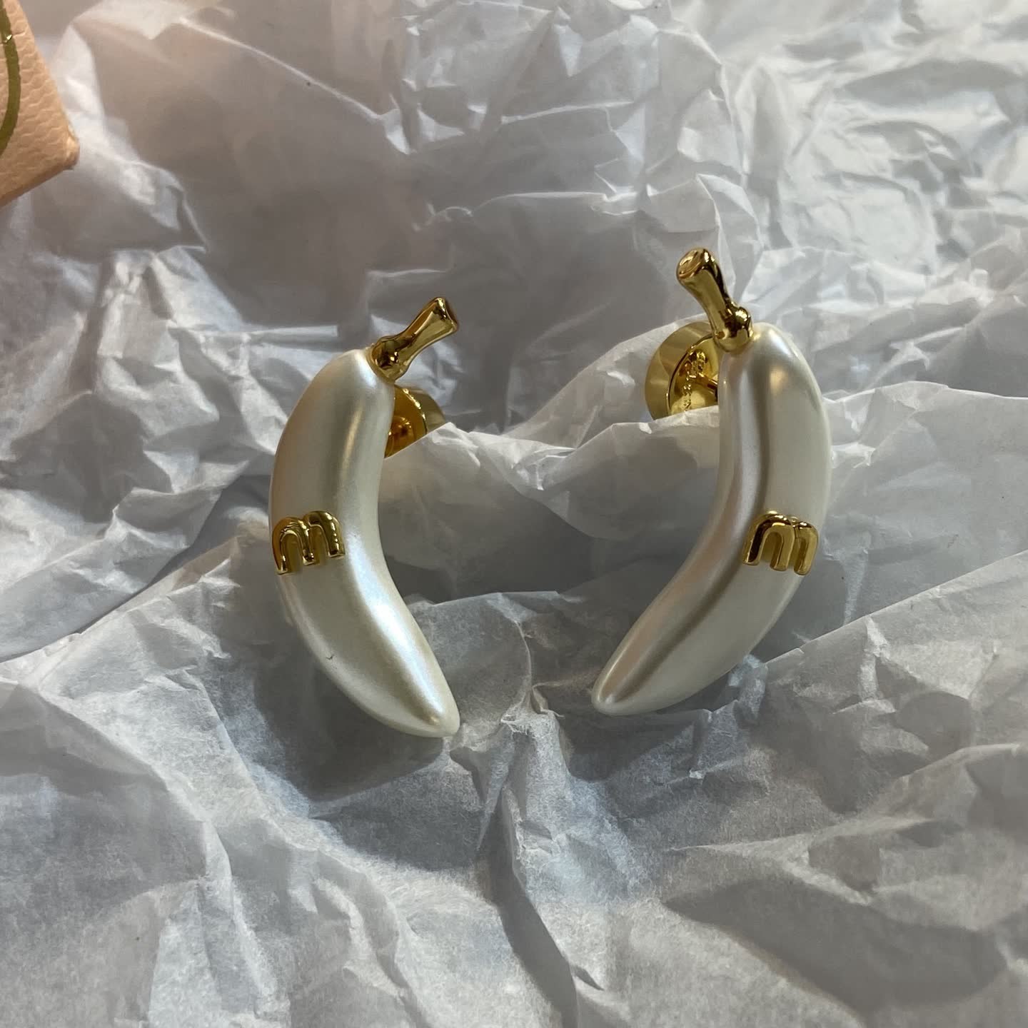 Miu Miu Banana Shaped Pearl Earrings